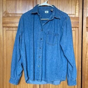 Vintage Lee Women's Denim Button-Down Shirt 100% Cotton Size Large